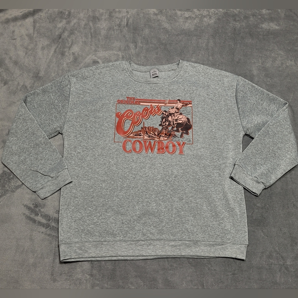 The Original Coors Cowboy Sweatshirt Crewneck XXL 2XL Gray Beer Mens